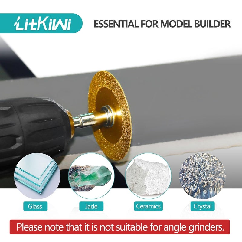 LitKiwi 5 قطع قرص قطع زجاجي صغير، 1 مم شفرة قطع ألماس فائقة النحافة لقطع الزجاج، اليشم، الكريستال، السيراميك وغيرها. - Image 5